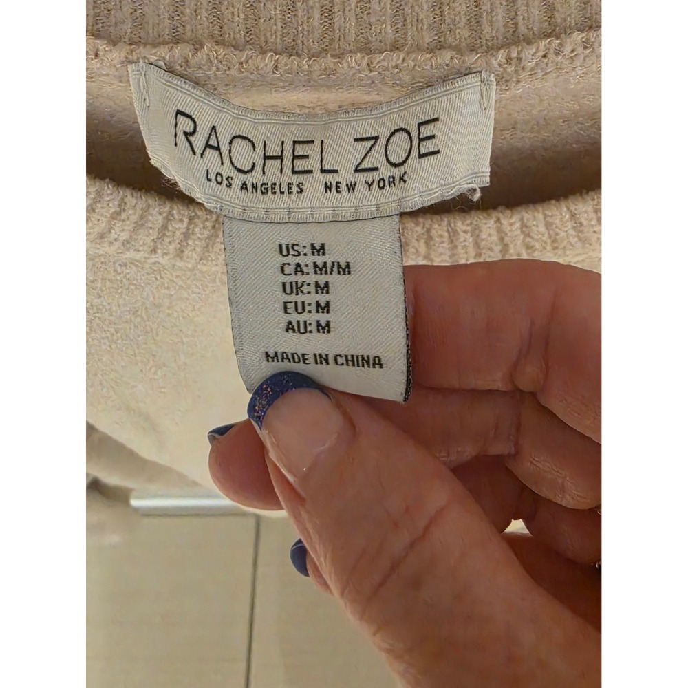 Rachel Zoe Womens Beige Puff Shoulder Long Sleeve Crew Neck Knit Sweater Size M - Picture 3 of 3